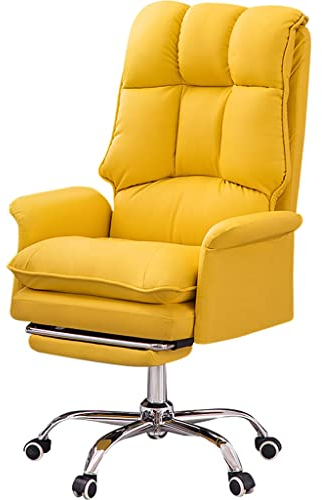 Chefsessel bürostuhl ergonomisch Home Reclining Gaming Chefsessel Büro bequem Computerstuhl mit Fußstütze/Schwammkissen Drehsessel aus PU-Leder, Belastung 150 kg ( Color : Gelb , S : 60*114-126cm )