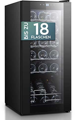 Heinrich´s HEINRICHS Weinkühlschrank, Getränkekühlschrank Schmal, Kühlschrank mit Glastür, Touch-Temperatureinstellung, LED-Innenraumbeleuchtung, Weinkühler mit Kühlung von 5bis18°C (50L/18 Flaschen)