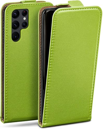 moex Flip Case für Samsung Galaxy S22 Ultra Hülle klappbar mit 360 Grad Schutz, Handyhülle mit Displayschutz, PU Leder Handytasche Lederhülle, Flip Case Cover Klapphülle, Grün