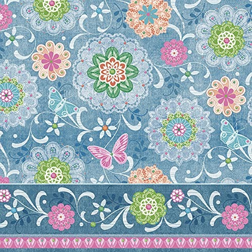 Daisy Servietten aus Seidenpapier, 3-lagig, Blumenmotiv, 33 x 33 cm, 20 Stück (blaues Mandalas-Muster)