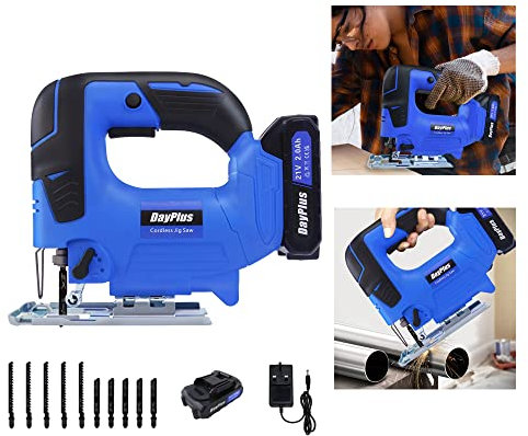 Akku-Stichsäge Leistungsstarke Säbelsäge, 2600 SPM, 26 mm Hublänge, 10 Klingen, Winkelschnitt ± 45 °, werkzeugloser Klingenwechsel, Holz Stahl Aluminium Metallschneider Werkzeugsatz