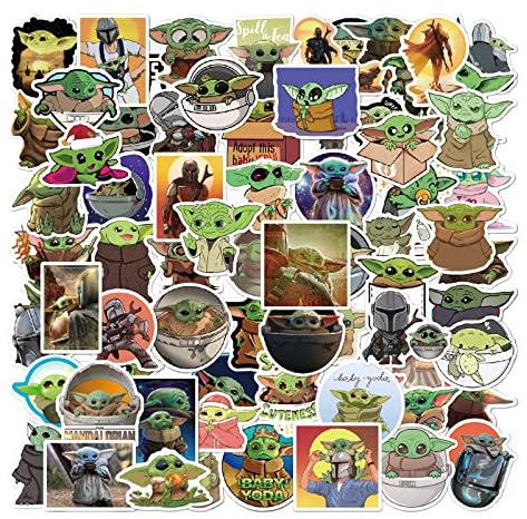 FAMILIO 72 Stück Star Wars Baby Yoda Aufkleber Cartoon Aufkleber Dekoration Cartoon Yoda Serie zur Dekoration Geburtstags Kinder