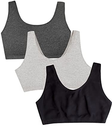 Fruit of the Loom Women's Built Up Tank Style Sports Bra, Opaque, Black/Heather Grey/Charcoal, 44 Plus (Pack of 3)