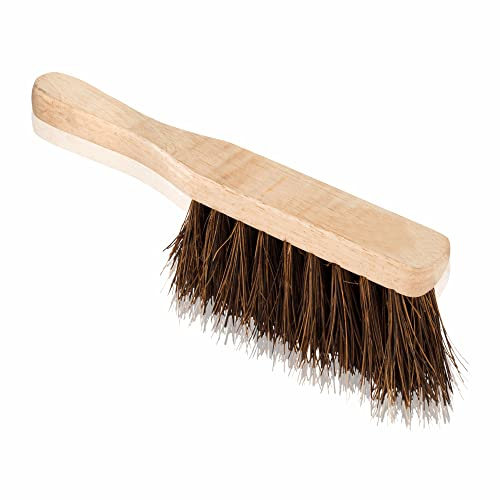 Boden-Handbürste, Scheuerbürste, braun, Haushaltsbesen mit natürlichen, weichen Borsten und bequemem Griff, Kehr- oder Reinigungsbürste für Holzboden, Teppich und Fliesen (1 Stück) (steifer Boden)