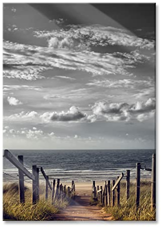 Pixxprint Glasbild, Wandbild aus Echtglas, Weg zum Strand am Meer, 60x80 cm, inkl. Aufhängung und Abstandshalter