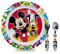 Sorrisini Ensemble de vaisselle réutilisable pour enfants, Set de table pour enfant, assiette et couverts en acier inoxydable, Services pour Enfant, Mickey Mouse