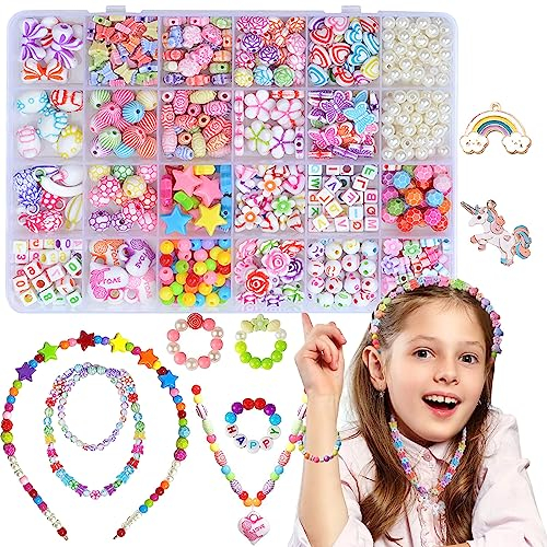 Perlen für armbänder bastelset Kinder Schmuck Schnurset, DIY Freundschaftsarmbänder Halsketten Kunsthandwerks-Set für Mädchen Kinder, 24 Farben (Porzellan weiß)