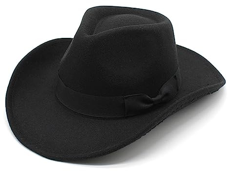 GRFIT Fedora Trilby Filzhut Hut Fedora Weiches Tuch Western Cowboyhut Reithut Reithut Jungen Und Mädchen Hut S-(54Cm) Schwarz