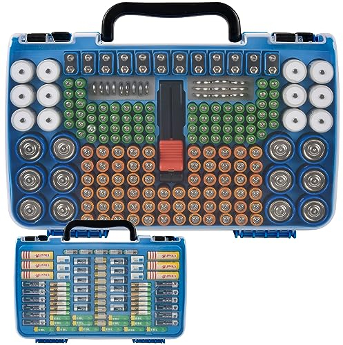 FULLCASE Battery Storage Organiser with Tester, Battery Storage Box for 269 AA AAA AAAA 3A 4A 9V C D Lithium 23A 4LR44 CR123A CR1632 CR2032, Box Only