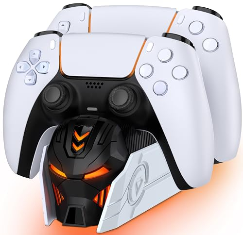 ALEEMTRY Caricatore Joystick PS5, Accessori PS5 con Aspetto Tecnologicamente Interessante/Ricarica Rapida/Indicatori LED e Segnali Acustici, Base Ricarica Dual PS5 Controller/Edge Controller