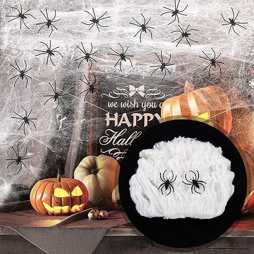 Atuoxing Halloween Decorazioni Casa, 200g Ragnatele Estensibili Addobbi Halloween 40 PCS Pezzi Ragni per Feste di Halloween