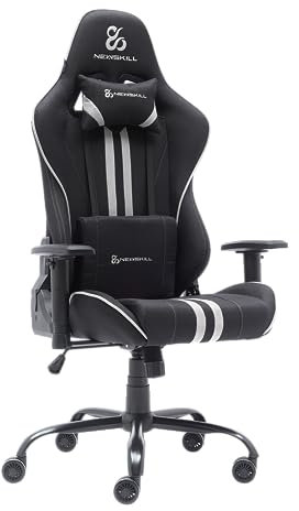 NEWSKILL KitsuneV2 - Silla Gaming ergonómica, Respaldo reclinable 180 Grados, reposabrazos 2D Ajustables, Cojines Lumbar y Cervical, Ruedas XL silenciosas, Tela Transpirable, Color Gris