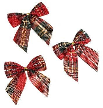 20 Stück Schleifen Weihnachtsbaum,Weihnachtsschleife Dekoschleife Glöckchen Weihnachtsbaumschmuck Zierschleifen Dekoration für Christbaumschmuck Hochzeit Geburtstag Weihnachten,Rot kariert