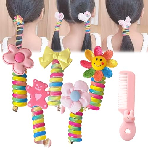Bunte Telefondraht-Haarbänder für Kinder, Telefondraht-Haarbänder, 2023 neue Spiral-Haargummis für Mädchen, hoher Pferdeschwanzhalter, Damen-Haarschmuck (Colorful)