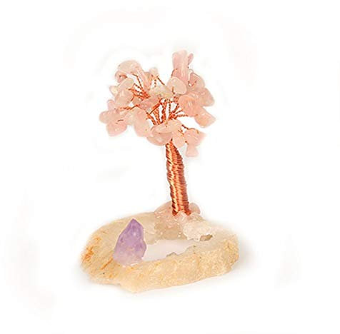 WAOCEO Glücks- und Reichtumskristallbaum Natürliche Kristall Fluorsspar Kiesbaum Kupferdraht Wickelhaus Mineral Edelstein Home Decoracion Spirituelles Geschenk Chakra-Geldbaum (Color : Rose Quartz)