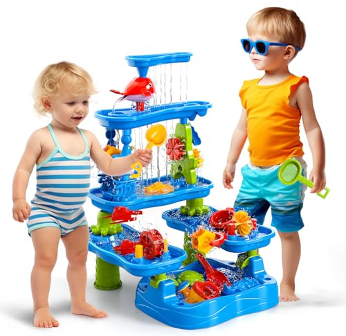 Doloowee Sand- und Wassertisch Spielzeug für Kinder, Wasserspieltisch Outdoor Strandspielzeug, Sommer-Wasserspielzeug für Jungen und Mädchen 3 4 5 6 7 8 Jahre alt (5 Stufe)