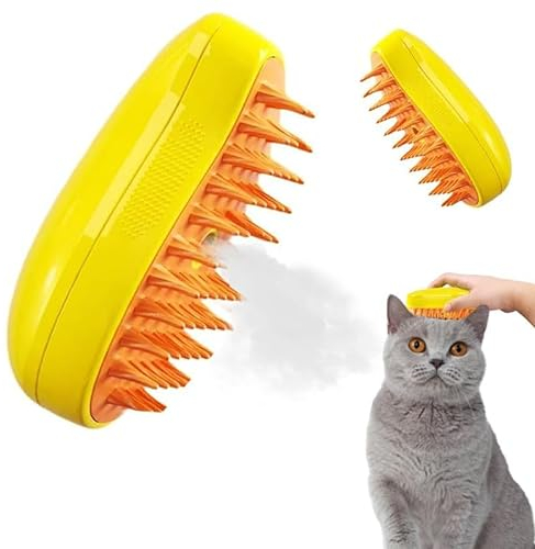 77Tkiop 3 In 1 Steamy Cat Brush - Upgraded Multifunctional Cat Steamer Brush, Self Cleaning Steam Cat Brush for Massage, Steam Pet Brush for Removing Tangled and Loosse Hair