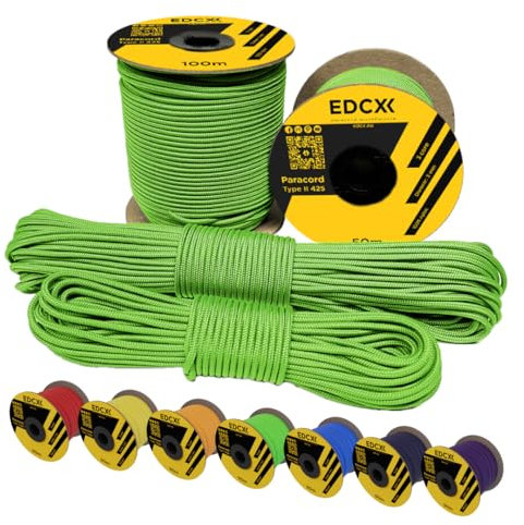 EdcX 3 mm Nylon Paracord 425 (15, 30, 50 and 100m) – 3 mm Type II, 100% Nylon Rope, 3 Strand Rope, 3 mm Nylon Rope in Many Colors (Neon Green, 30 m)