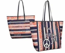 Anekke Strandtasche, Maxi-Format, Hippie Soul | große Einkaufstasche für Damen, Reißverschluss, Schulterriemen aus Synthetik | 60 x 38 x 18 cm | Farbe: Marineblau, blau, 60 x 38 x 18 cm, Elegant
