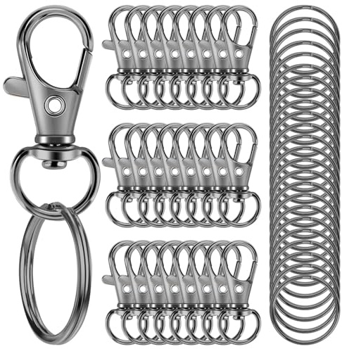50PCS Metal Lobster Claw Clasp with Key Rings, 25PCS Keychains Clips Hooks and 25PCS Key Chain Rings, Keychain Accessories, Keychain Rings Making kit for Crafts, Gun Black