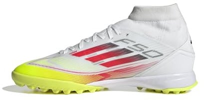 adidas F50 League Mid Football Boots Turf Women, Cloud White/Lucid Red/Solar Yellow, 6 UK