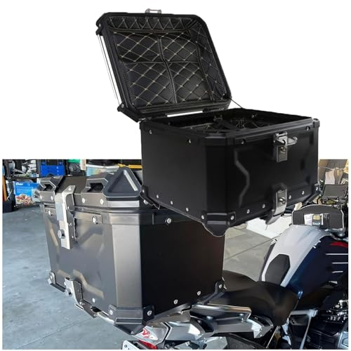 Motorradkoffer Topcase Helmkoffer Aluminium Top Case Universal 45L 55L 65L 80L 100L Kofferraum Mit Sicherheitsschloss,Motorrad Heckkoffer Für Roller, Mofa & Quad (Color : Schwarz, Size : 45L)
