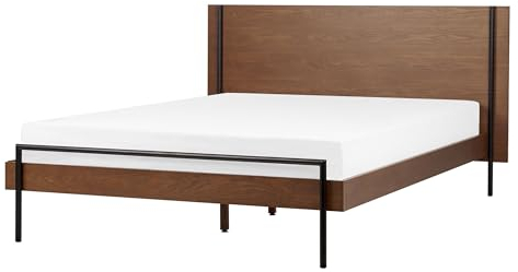 Beliani Holzbett dunkle Esche/schwarz Metallbeine 140 x 200 cm modern Libermont