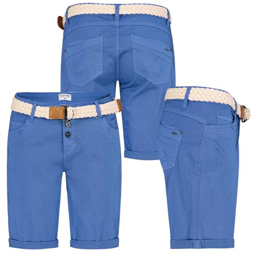 Stitch & Soul Damen Short Bermuda Kurze Hose Sommer Chino Stoff Hose mit Gürtel Neu, Hosengröße:XXL / 44, Farbe:Blau