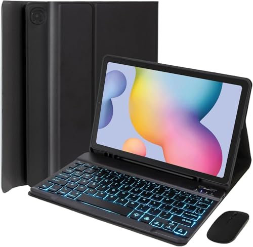 EHLCYS Custodia Con Tastiera Per Samsung Galaxy Tab S6 Lite 10.4 Pollici 2024/2022/2020, Tastiera Staccabile Retroilluminata A 7 Colori, Custodia Magnetica Ultrasottile Con Supporto Per Penna S,Nero