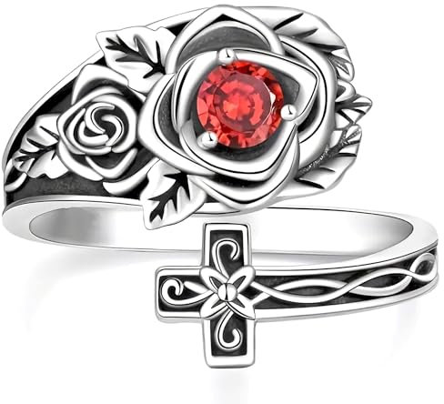 Dishowme Anillo de cruz de flor de rosa de cristal, vintage, victoriano, mariposa, girasol, nudillo, anillo de nudo celta, anillo ajustable para mujeres y hombres, Metal diamantes de imitación metal