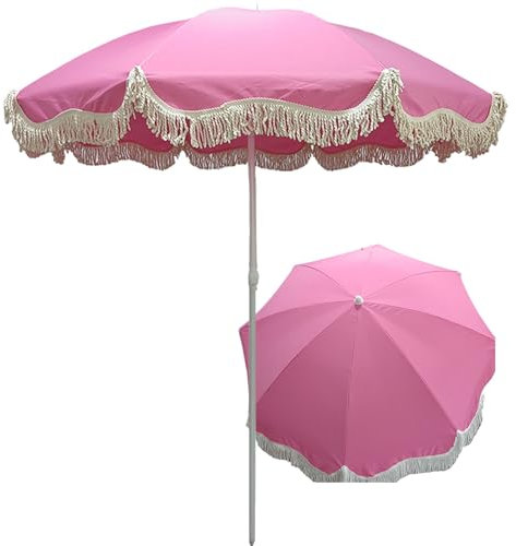 Muuyorr Sombrilla De Jardín Rosa 140cm/180cm, Sombrilla De Patio Vintage Con Borla, Patio Sombrilla, Tela De Poliéster, Poste De 32mm, Sin Base(Size:140 * 240cm)