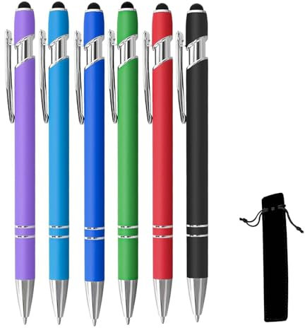 Kugelschreiber mit Touchpen, 2 in 1 Touchscreen Stylus Pen Universal, 6 Stück 1 mm Kugelschreiber Schwarze Tinte, Metall Kugelschreiber Set Druckkugelschreiber Stylus Pen für Smartphones Note Tab