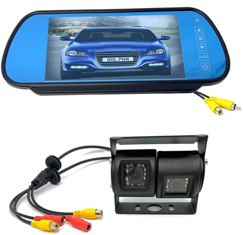 Dolphin Automotive Commercial Van Dual Twin Commercial Reversing Reverse Rear View Camera Black (with 7 Universal Mirror Monitor)