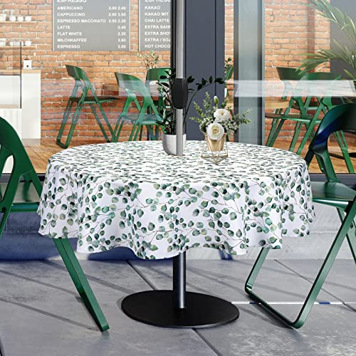 Qucover Nappe ronde pour table de jardin de 180 cm avec motif feuilles en polyester lavable avec trou pour parasol et fermeture éclair pour table de jardin, barbecues, réunions de famille, fête