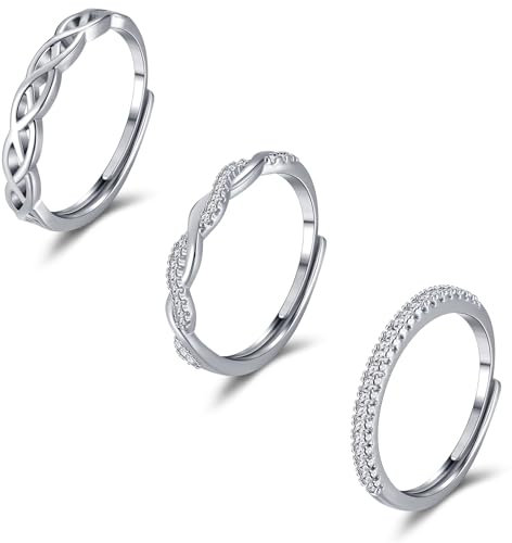 FANCH Silber Ringe für Damen Mädchen Verstellbarer Ringe mit Cubic Zirkonia Eternity Keltischer Knoten Vintage Daumen Ring Hochzeit Versprechen Ring Verlobungsring Fingerring Ringe Silber Set