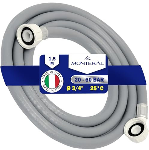 Tubo Carico Lavatrice e Lavastoviglie 1,5 m per Temperature fino a 25°C Pressione da 20 a 60 Bar Connessione è Diritta e Angolata Ø 3/4 - MADE IN ITALY - MONTERAL