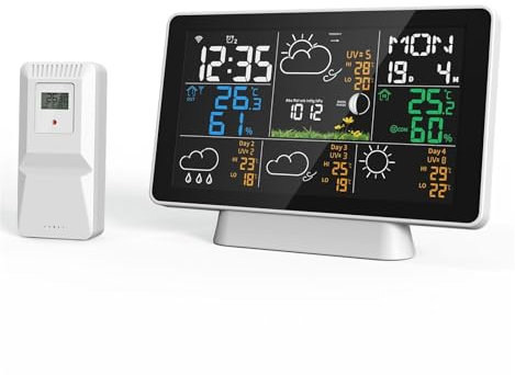 WESLNN Tuya WiFi 7,5 Pulgadas LCD Estación Meteorológica Termómetro Digital Pronóstico del Tiempo Termómetro Higrómetro Sensor Exterior