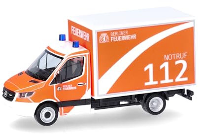 herpa 097956 Modellauto Mercedes-Benz Sprinter 18 Koffer Berliner Feuerwehr, Miniatur im Maßstab 1:87, Sammlerstück, Made in Germany, Modell aus Kunststoff Miniaturmodell, Mehrfarbig