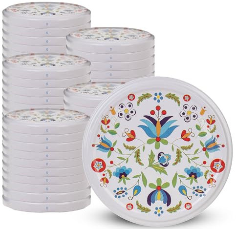KADAX Lot de 50 couvercles à visser - Diamètre 82 mm - Métal - 6 dents d'encliquetage - Couvercle de rechange pour bocaux à conserve - Motif fleurs