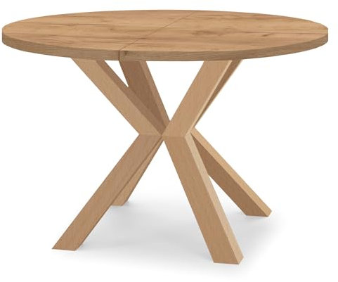 Dekori Möbel Runder Ausziehbarer Tisch für Esszimmer RAL mit Holzbeinen, Skandinavischer Stil, Durchmesser Varianten von : 90 bis 220 cm (Eiche Craft Gold, 90/140 cm)