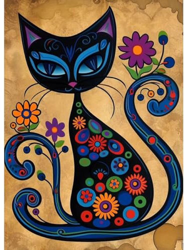 QENSPE Abstrakte Diamond Painting Set für Erwachsene, 5D Diamond Painting Schwarze Katze Diamond Art Anfänger DIY Kristall Strass Diamant Kunst Handwerk für Home Wand Dekor 30x40 cm