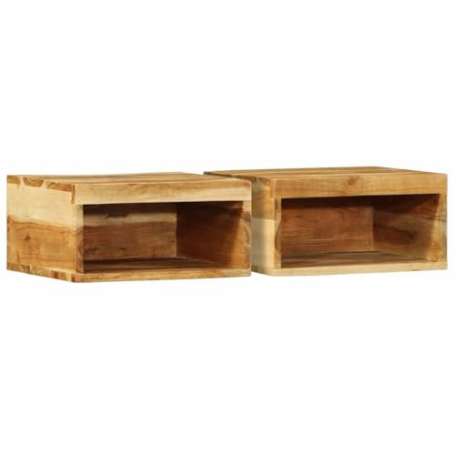 vidaXL wall-mounted TV cabinets 2 pcs - solid acacia wood, brown, living room storage solution, retro style, space-saving hanging design, 40x30x19cm
