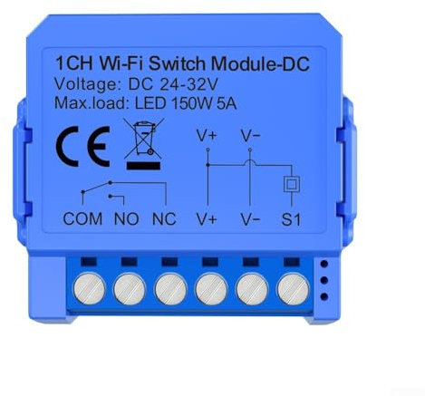 Módulo de interruptor de relé de contacto seco inalámbrico WiFi inteligente para Tuya DC24-32V, AC100-240V 50/60HZ para control de iluminación ACS ventiladores audio (DC32V)