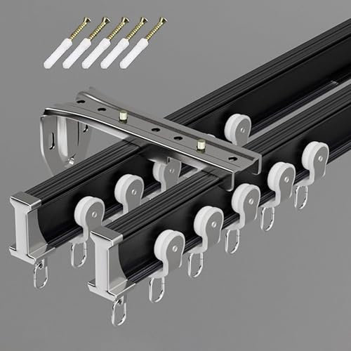 Binario per tenda – Binario divisorio pieghevole con alianti per camera da letto, doccia, camper, sistema a doppio binario con accessori di montaggio