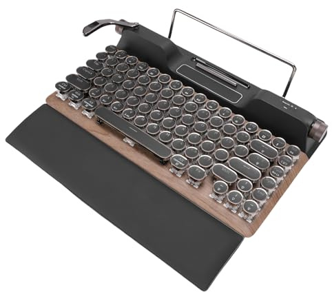 Plyisty Retro Mechanische Schreibmaschinen -Tastatur, RGB -Backbeleuchtung Bluetooth 5.0 -Tastatur mit 84 Tasten -Runden -Tastaturen, Handgelenkruhe, Blaue Schalter für PC -Laptop