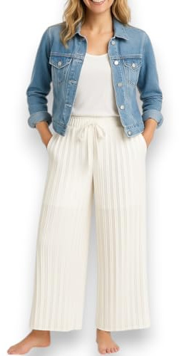 Ziona Plissee Hose Damen – Sommerhose mit weitem Bein & Gummibund – Luftige Freizeithose mit Unterhose – Einheitsgröße S-XL – Leicht & bequem – Made in Italy