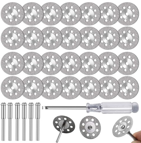 FOTYBEI 545 dischi da taglio diamantati (22 mm) 30 pezzi con 402 mandrino (3 mm) 6 pezzi e cacciavite per utensili rotanti Dremel dischi da taglio per pietra vetro