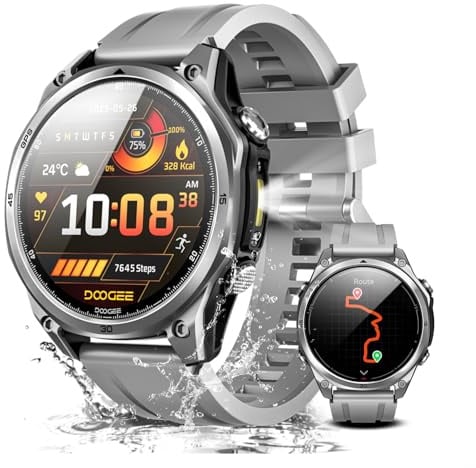 Anywise W1 Smart Watch, AI, Sprachsteuerung, GPS und Kostenloses Kartenmaterial, 18 Tage Akku, Fitness Tracker mit 170+ Sportmodi, 5 ATM Wasserdicht für Android und iPhone
