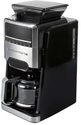 Homtone Thermoblock - Macchina da caffè con macinino rimovibile, 24 ore, con 12 tazze, filtro permanente in metallo, 1400 W, per fagioli e polvere