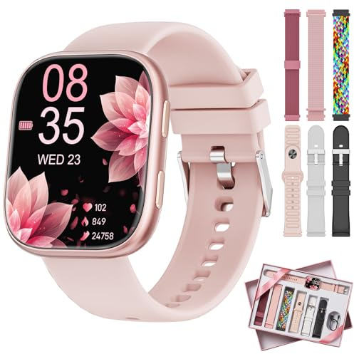 Mingtawn Smartwatch Damen mit 7 Armbänder & Geschenkbox, 1.83 HD Fitnessuhr mit Bluetooth-Anruf, Sportuhr mit SpO2, Pulsmesser, Schlafmonitor, Schrittzähler, IP68 Wasserdicht, 100+ Sportmodi